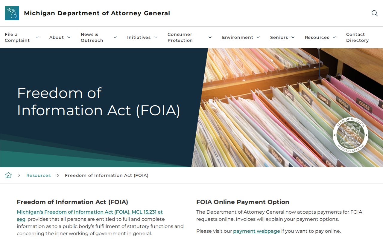 Michigan state FOIA guidance page used for Benzie County municipal and court record requests