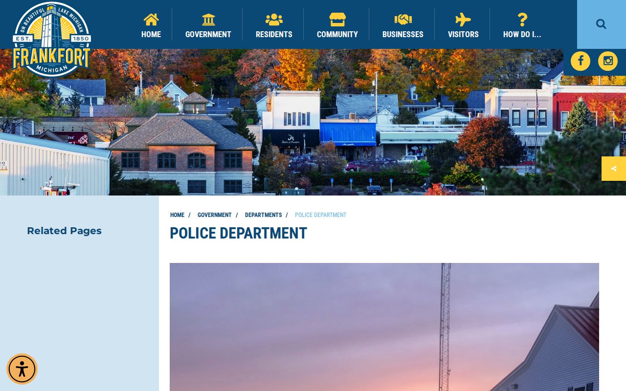 Frankfort Police Department page showing city police contact rather than a Benzie County municipal court warrant lookup