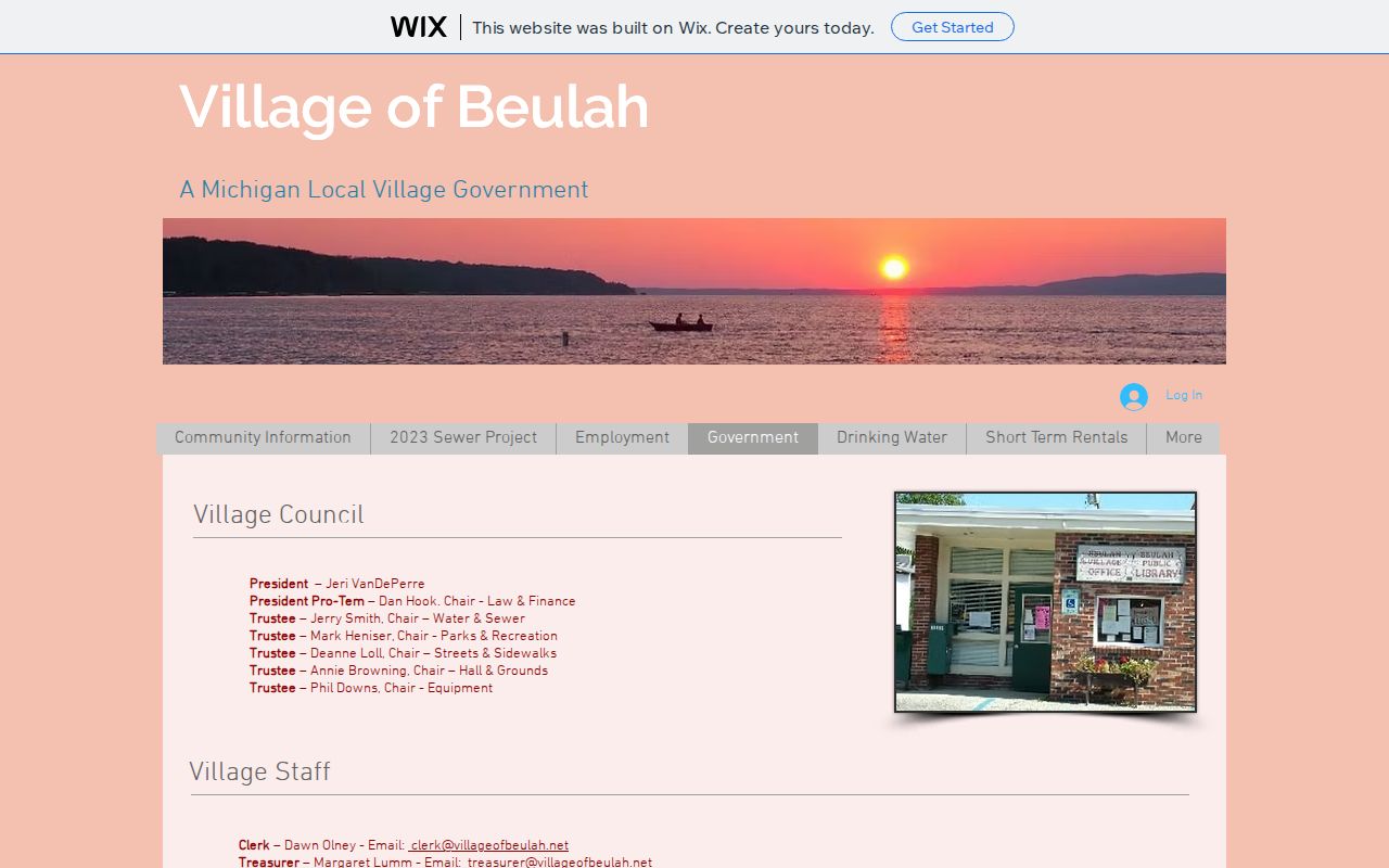 Beulah village government page showing local offices separate from Beulah warrant records courts